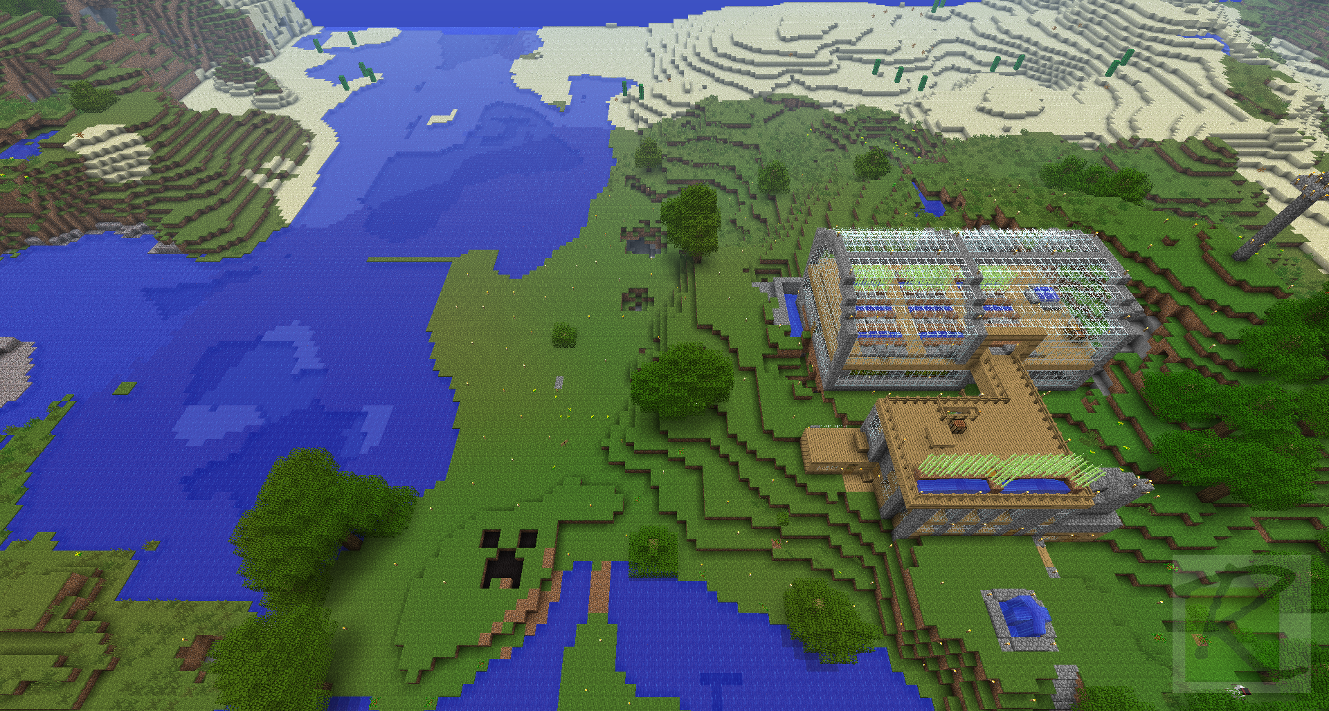Aerial View Of Greenhouse And Creeper Face Minecraft Screenshots A Visual Journal Of Minecraft Gameplay